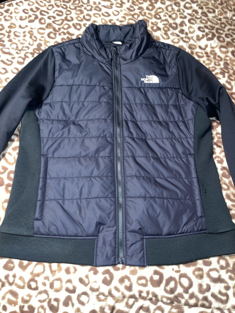The North Face Navy and Black Quilted Hybrid Full-Zip Jacket